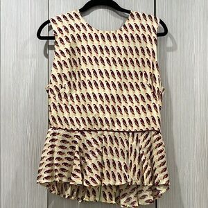 H&M Parrot Peplum Top – Pastel Green with Purple & Pink Parrots | Size 12